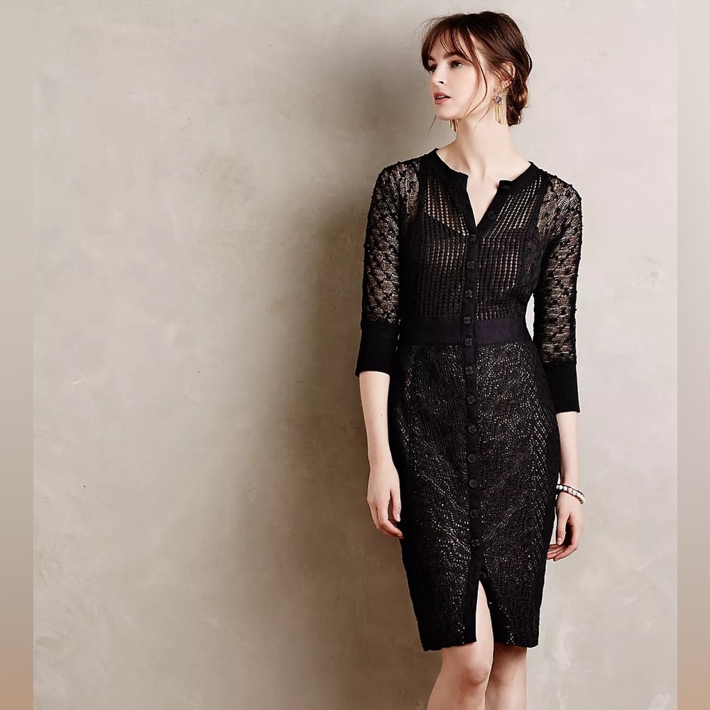 ANTHROPOLOGIE brand Beguile by Byron Lars- size 0 Black Long Sleeve Lace Dress